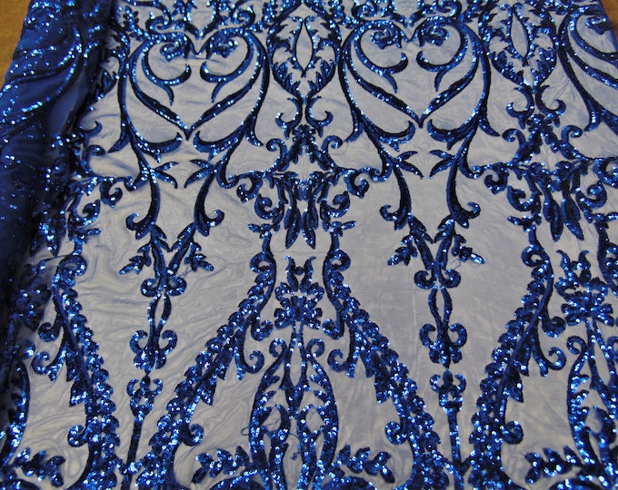 Victorian SWEETHEART Damask 4-Way Stretch Mesh Lace ROYAL BLUE