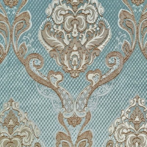Damask on Azure Renaissance Jacquard  Upholstery drapery fabric by the yard