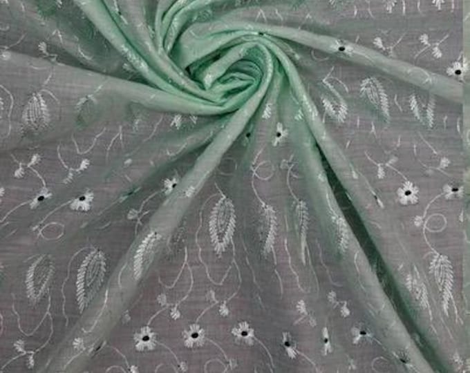 Mint Medium Weight Eyelet Double Scalloped Finished Edge Stitched Embroidery Fabric, 42" Wide