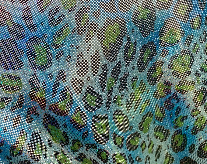 leopard cheetah blue / green Nylon Spandex 4 way stretch 58" wide