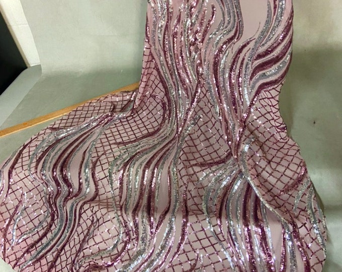 4-way Stretch Wave fishnet sequin mesh dress grown Fabric BY THE YARD