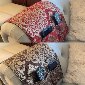Cleopatra Damask Sofa Loveseat armrest overlay, remote pockets, Furniture Protector