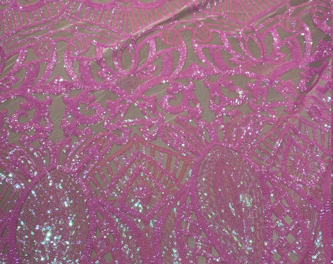 Pink Sequin mesh fabric 4-way Stretch, Fabric 54" By the Yard