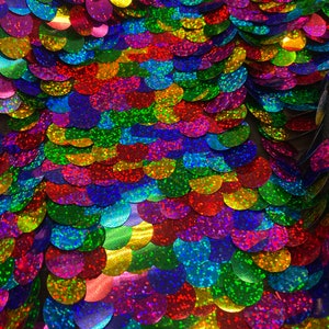 Shiny Rainbow 20mm paillette sequin on mesh fabric sold by yard