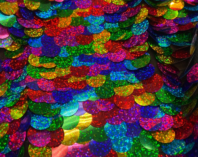 Shiny Rainbow Paillette Sequin Fabric – 20mm Iridescent Disc Sequins by the Yard for Costumes, Dancewear, Crafts & Decor