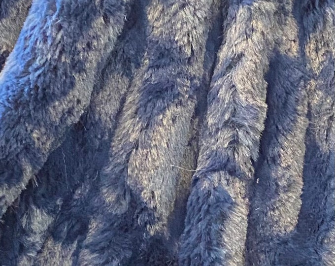 Navy Ripple Chinchilla Mink Soft Faux Fur Fabric BY THE YARD