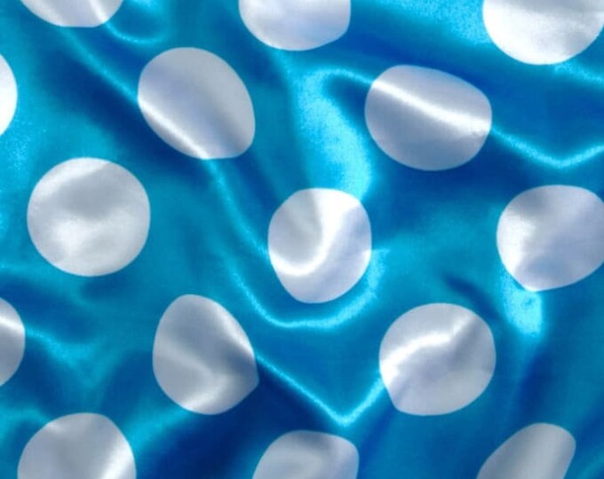 5 YARDS -Turquoise on white 1.5" polka dot charmeuse Fabric / 58" WIDE /