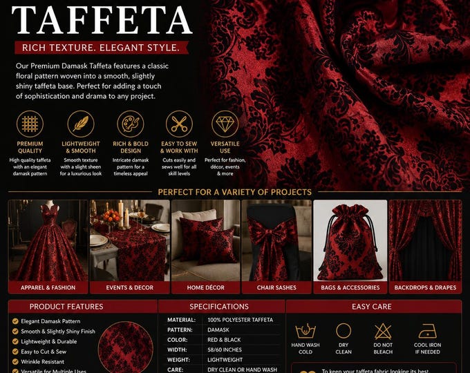 Damask taffeta velvet flocked burgundy dress home decor apparel curtains by the yard