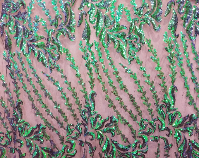 SUTRA, Mermaid Green/blue, 2 tone, Big Print, Sequin, 4-way Stretch, Fabric 54" Sold By the Yard