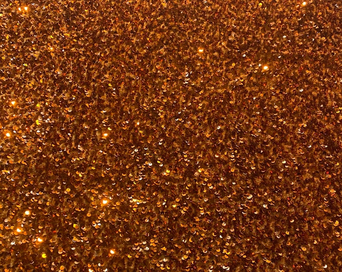 Rust Sequin on Stretch Velvet 4-Way stretch fabric by the yard 60" Wide