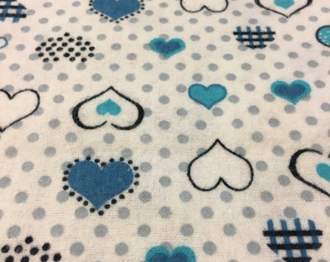 blue, aqua, turqouse,  hearts, love, polka dot, 100% COTTON FLANNEL  fabric - Sold by the yard- 45" inches wide