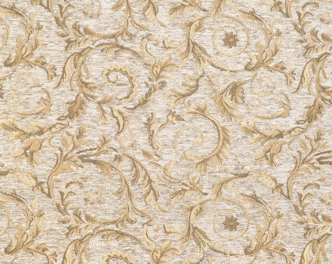 Oatmeal  Saxon leaf chenille Upholstey drapery and much more fabric by the yard