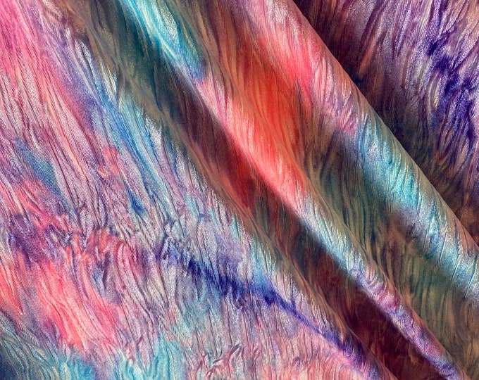 Purple rainbow tie dye Stretch Velvet dance  home decor fabric by the yard 60" Wide