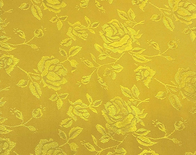 Yellow Jacquard fabric Satin Floral 58" wide per yard