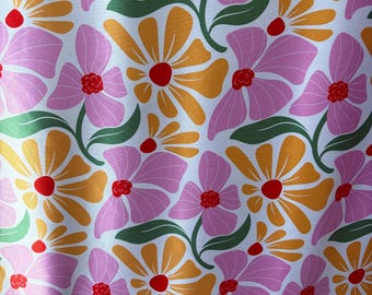 Floral Spandex Fabric 4 Way Stretch Pink Orange Green Print Swim Dancewear