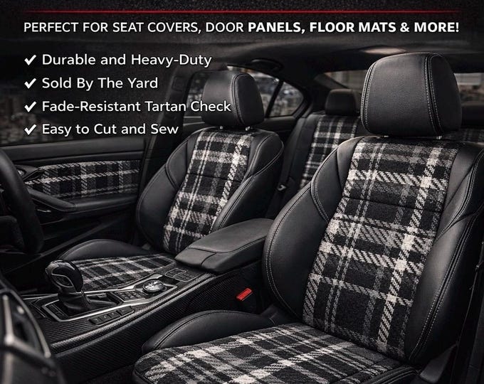 Plaid Automotive Upholstery Fabric by the Yard | Tartan Check Car Interior | Seat Covers Door Panels Floor Mats Headliner