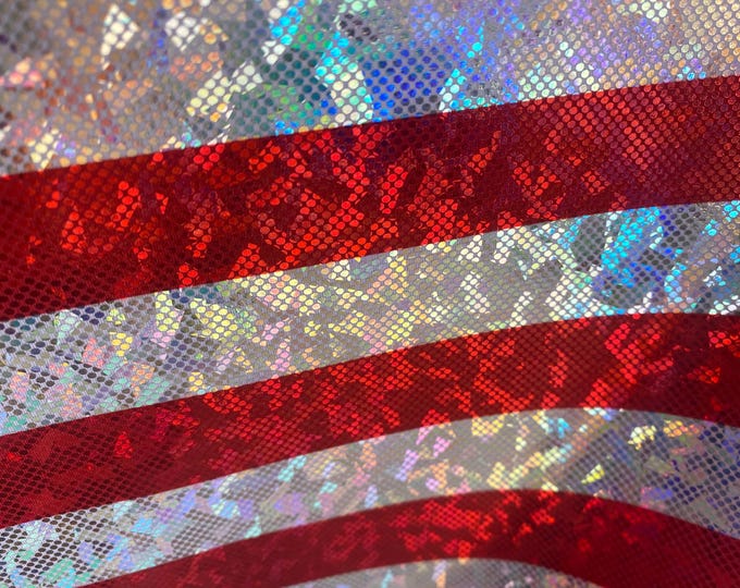 1” red Striped Broken glass spandex 4  way stretch fabric by the yard