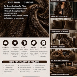 Brown Bear Faux Fur Fabric – Short Hair Plush for Crafts & Upholstery