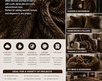 Brown Bear Faux Fur Fabric – Short Hair Plush for Crafts & Upholstery