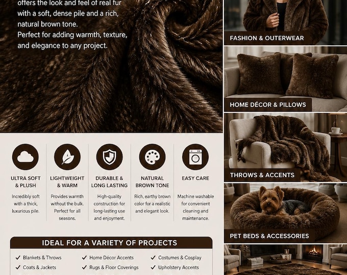 Brown Bear Faux Fur Fabric – Short Hair Plush for Crafts & Upholstery