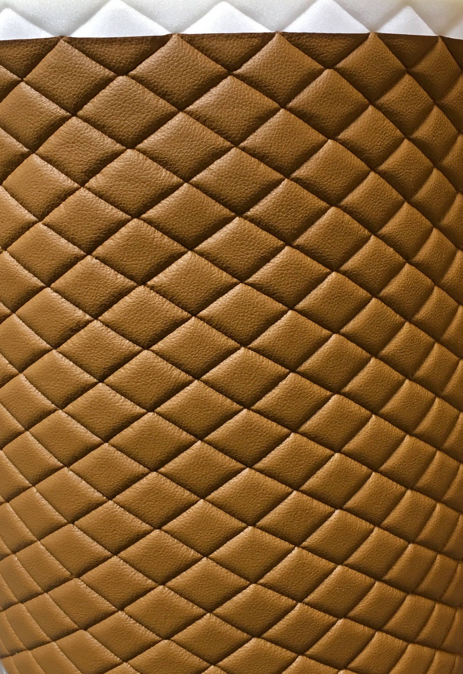 Brown Diamond Quilted Faux Leather Vinyl 3/8 Foam Backing 54