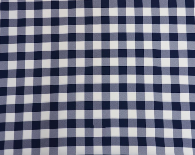 Poly poplin checkers navy 100% Polyester picnic fabric 60"wide sold by the yard