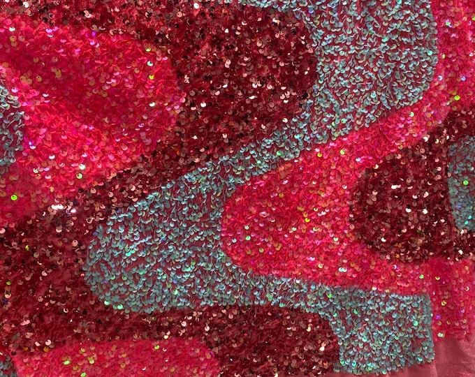 Coral Sequins Velvet Wave | Sequins on Spandex Velvet | 60" Wide | Tone Sequins Velvet