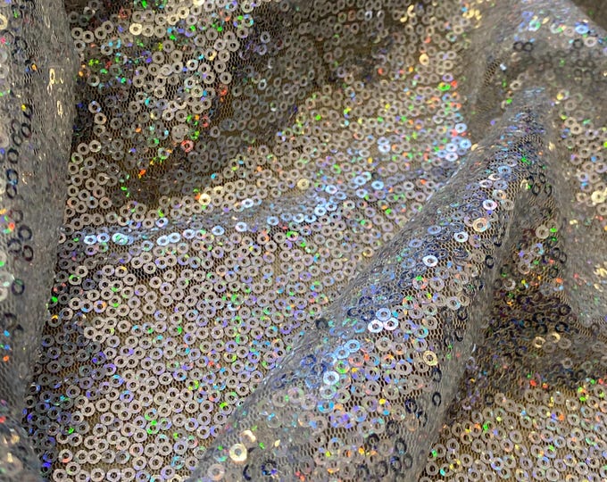 Hologram silver Sequins Dress Gowns Mini Disc Glitz Sequin Spandex Fabric 54"/54" Wide By The Yard Dress Craft