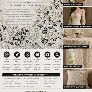 White Vintage corded Floral lace Fabric Sold By The Yard