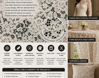 White Vintage corded Floral lace Fabric Sold By The Yard