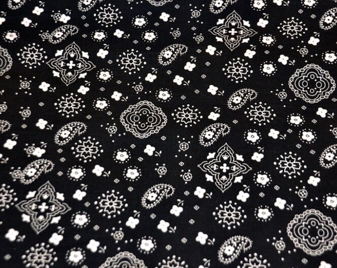 Black bandana cotton print paisley print 58"/59" By yard