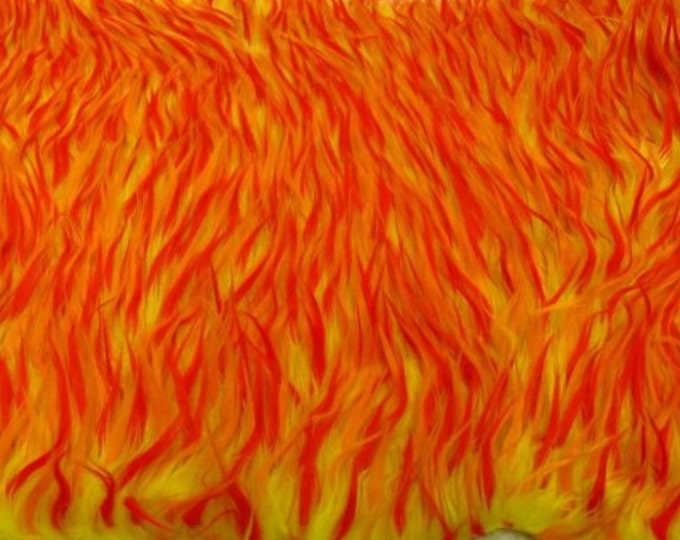Faux Fake Fur Spiked Red, Orange on Yellow 3 Tone 60 Inch Wide Fabric By the Yard