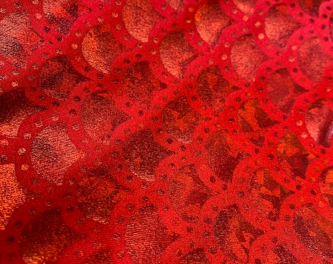 4-Way Stretch red doted Mermaid  scale Spandex Fabric by the yard