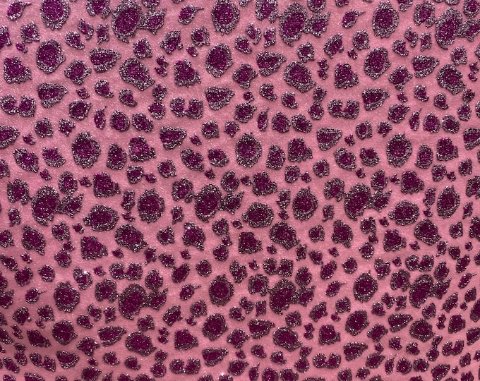 Leopard glitter Fuchsia /Pink sparkle craft Upholstery Faux vinyl by the yard 48” wide