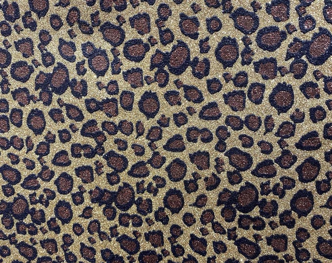 Leopard glitter Brown/Gold sparkle craft Upholstery Faux vinyl by the yard 48” wide