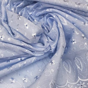 Baby Blue Medium Weight Eyelet Fabric – Double Scalloped Edge – Finished Border – Embroidery Cotton Fabric by the Yard