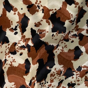 Tan brown black Spots Cow Animal print Velboa Fabric 60" Wide