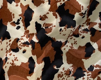 Tan brown black Spots Cow Animal print Velboa Fabric BY THE YARD 60" Wide