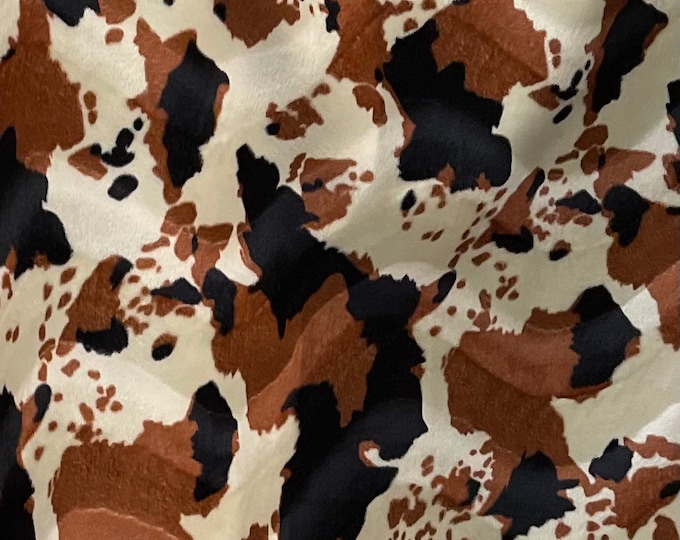 Tan brown black Spots Cow Animal print Velboa Fabric BY THE YARD 60" Wide