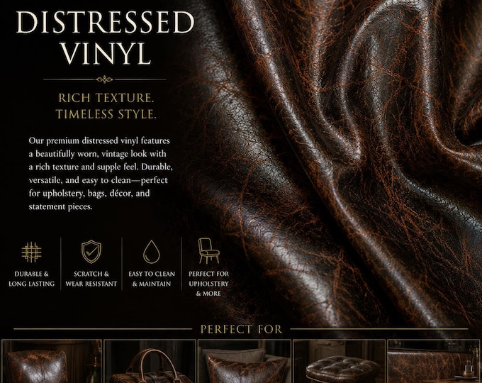 56" Wide Copper Distressed look Faux Vinyl upholstery fabric per yard
