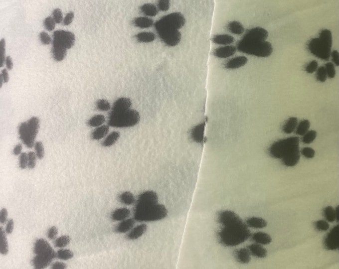 Black paws on white Fleece By The Yard 60" Wide
