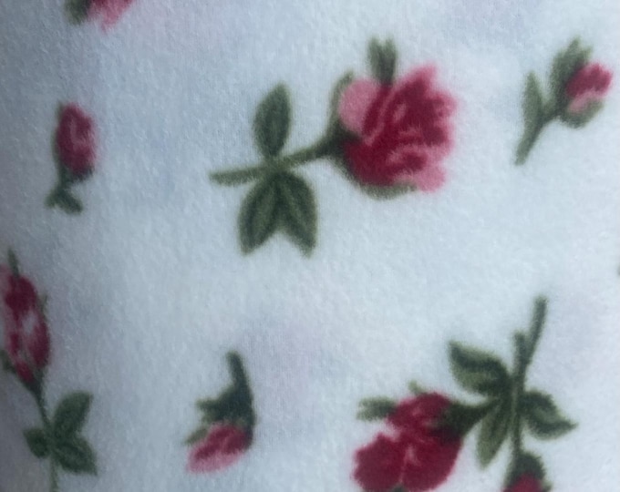 Red rose on white Fleece sold By The Yard 60" Wide