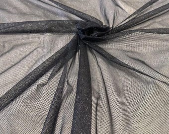 Black Glitter Mesh Tulle Fabric 60” Wide – Sparkle Sheer Tulle by the Yard for Dresses, Costumes, Decor & Crafts