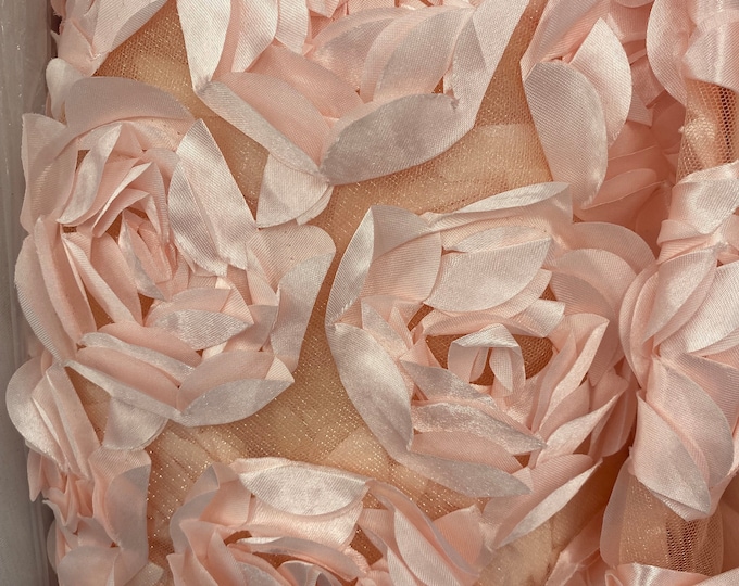 Peach Blue Satin Bridal Petal Rosette on mesh Fabric 52" Wide Sold By The Yard