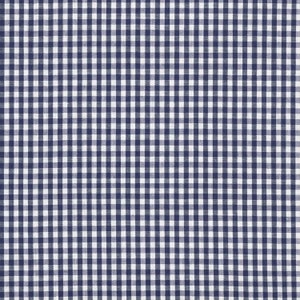 May include: A white fabric with a blue gingham pattern. The fabric has a fine weave and a smooth texture.