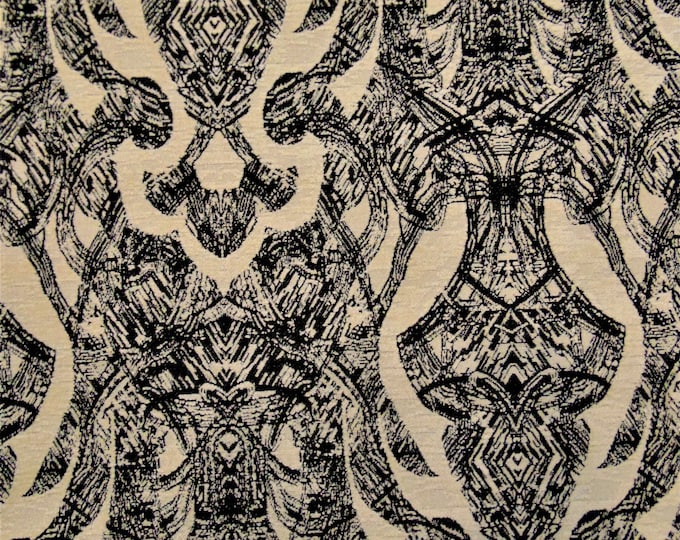 Vanguard Black Abstract Pattern Lines Matrix Modern Sketch Fabric Upholstery Drapery Curtains