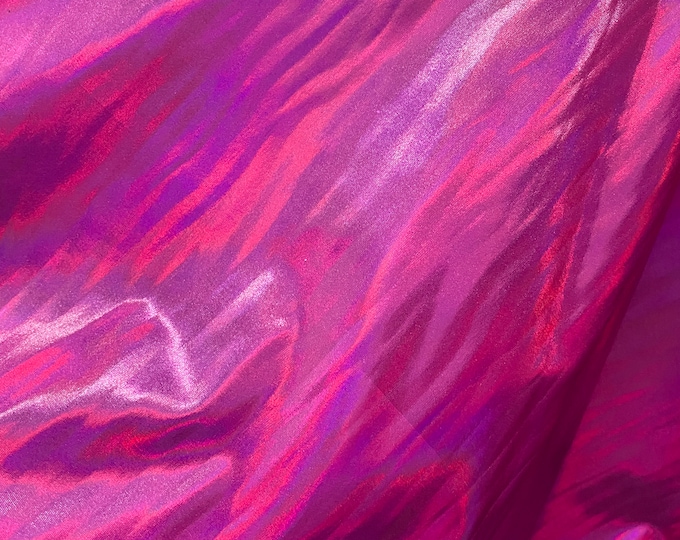 Iridescent Metallic Foil, fuchsia  4Way Stretch Spandex fabric BY THE YARD 60" Wide