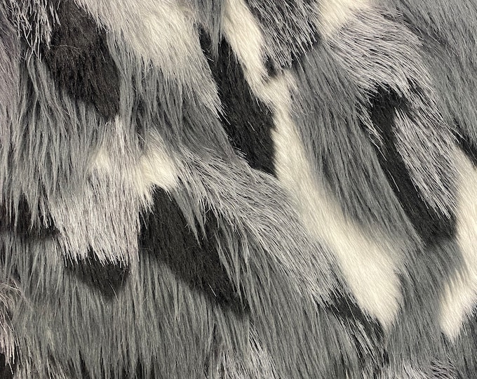 Faux Fur Short PIle tribal black/ gray fabric per yard 60" wide