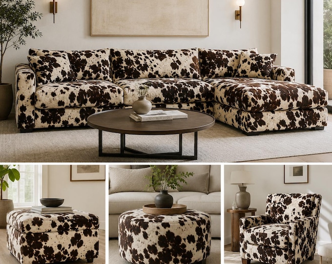 Brown Velvet Cow print Upholstery Fabric by the yard 54” wide
