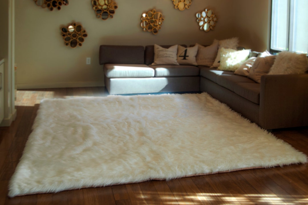 Fur Rug Shape White Shaggy Fur Faux Fur Rug Rectangle Shape Plush Soft Modern Fur Rug ...